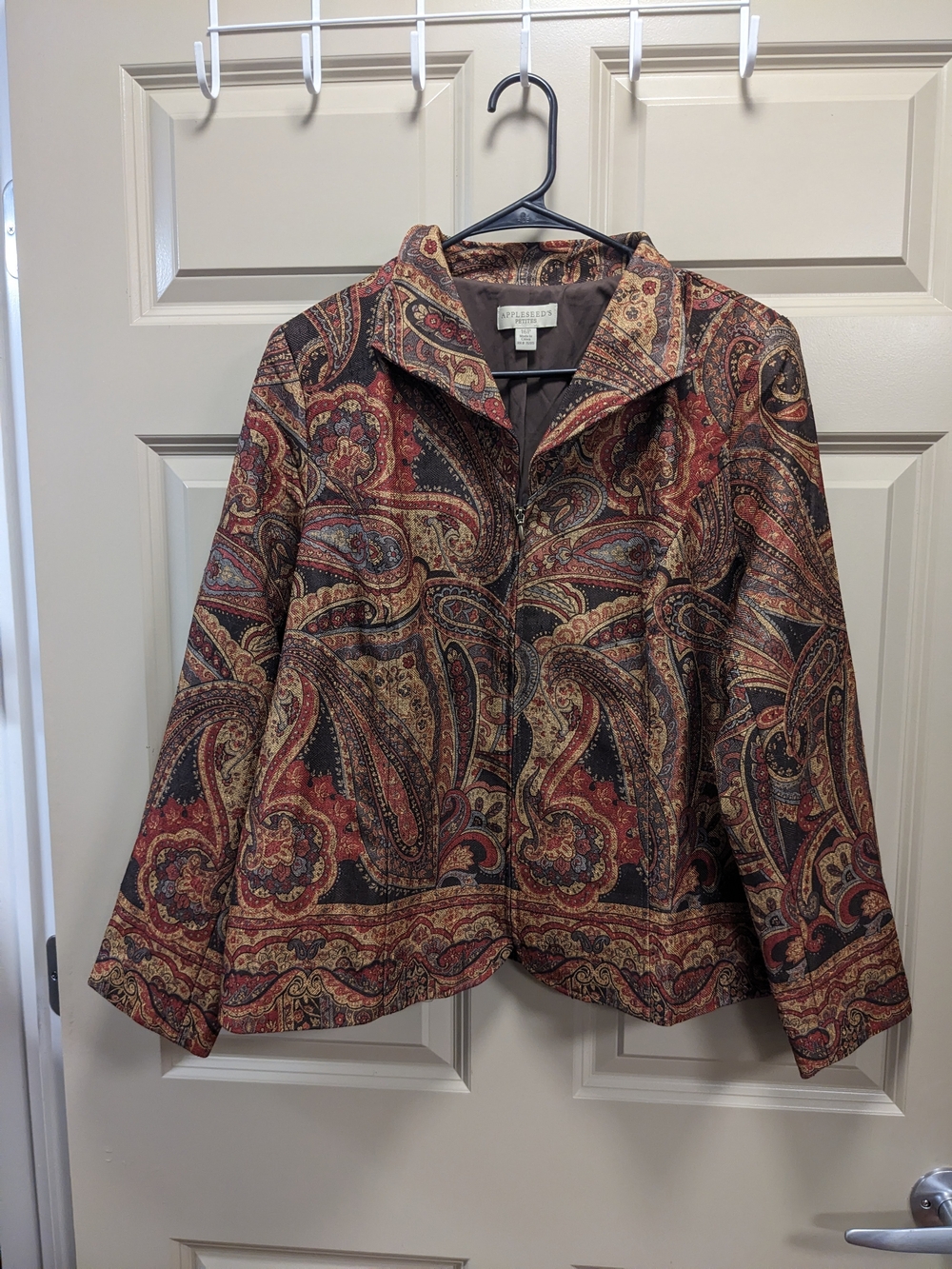 Appleseed's Petites Paisley Tapestry Zip Front Jacket- Size 16P